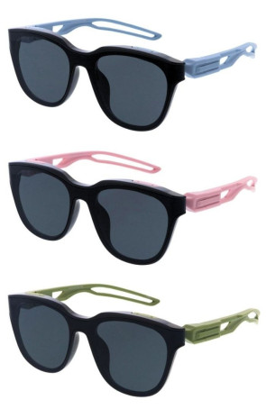 Sleek Pastel Color Pop Cutout Textured Arm Round Horn Rimmed Wholesale Sunglasses