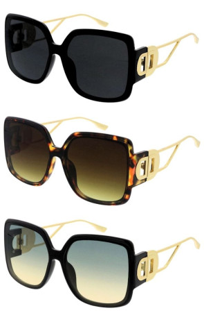 Luxury Oversized Buckle Metal Cutout Arm Butterfly Square Wholesale Sunglasses