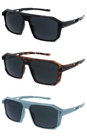 Futuristic Frame Textured Cutout Arm Neutral Lens Geometric Aviator Wholesale Sunglasses