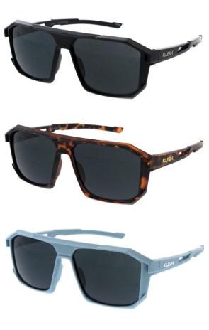 KUSH Futuristic Frame Textured Cutout Arm Neutral Lens Geometric Aviator Wholesale Sunglasses