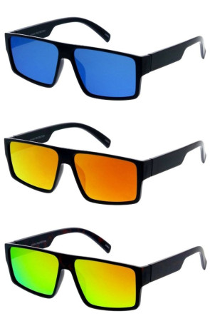 Retro Sleek Flat Top Mirrored Lens Square Aviator Wholesale Sunglasses