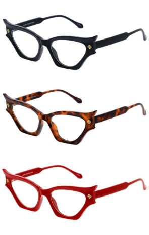 Retro Clear Lens Temple Logo Accent Flare Double Pointed Cat Eye Wholesale Sunglasses