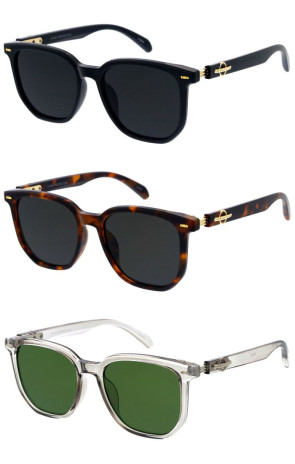 Large Metal Temple Accent Square Geometric Horn Rimmed Wholesale Sunglasses