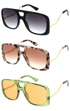 Color Pop Oversized Plastic Frame Large Metal Arm Aviator Wholesale Sunglasses