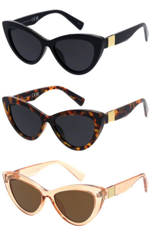Large Thick Rimmed Plastic Frame Metal Arm Detail Cat Eye Wholesale Sunglasses
