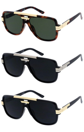 Sleek Oversized Plastic Frame Metal Accent Aviator Wholesale Sunglasses