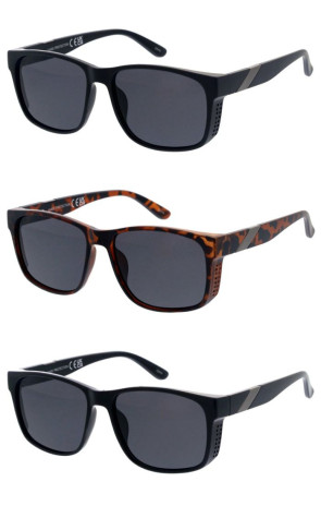 Sleek Classic Neutral Lens Metal Stripe Arm Detail Horn Rimmed Square Wholesale Sunglasses