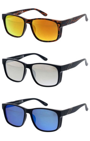 KUSH Sleek Classic Mirrored Lens Metal Stripe Arm Detail Horn Rimmed Square Wholesale Sunglasses