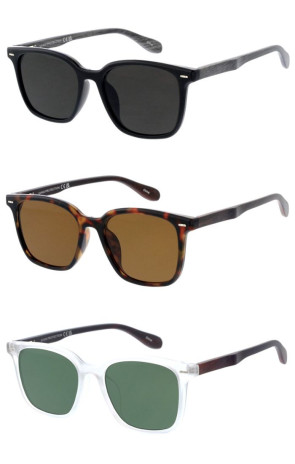 Faux Wood Two Tone Arm Neutral Lens Horn Rimmed Square Wholesale Sunglasses