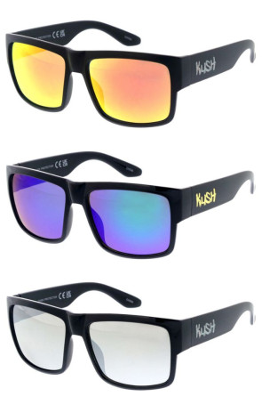 KUSH Chunky Arm Old School Mirrored Lens Plastic Aviator Square Wholesale Sunglasses