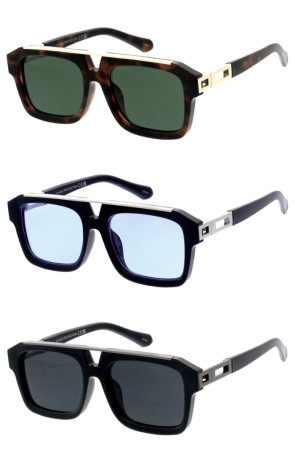 Thick Plastic Frame Crossbar Metal Temple Accent Square Geometric Aviator Wholesale Sunglasses