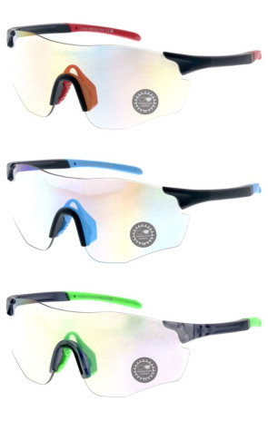 Transition Clear Holo Mirrored Lens Two Tone Frame Sporty Active Lifestyle Shield Wholesale Sunglasses