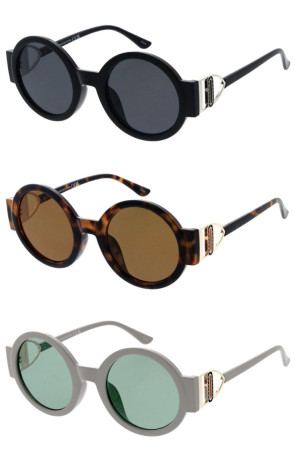 Luxe Fashion Cutout Metal Arm Accent Neutral Lens Circle Round Wholesale Sunglasses