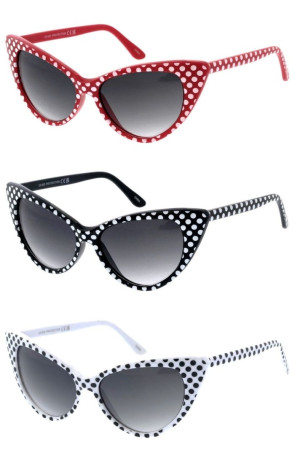 Designer Retro Fashion Polka Dot High Pointed Cat Eye Wholesale Sunglasses