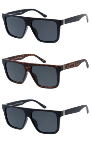 Old School Retro Flat Top Metal Accent Neutral Lens Geometric Square Aviator Wholesale Sunglasses