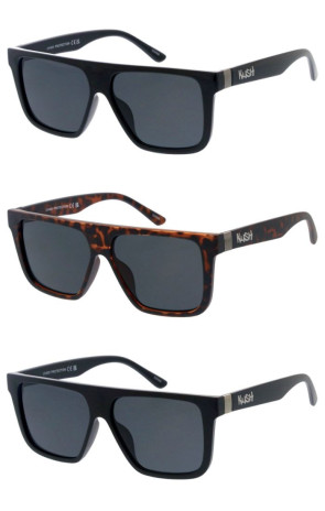 KUSH Old School Retro Flat Top Metal Accent Neutral Lens Geometric Square Aviator Wholesale Sunglasses