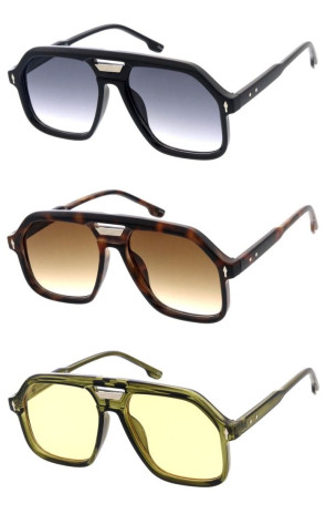 Retro Plastic Frame Metal Accent Nosebridge Crossbar Geometric Aviator Wholesale Sunglasses