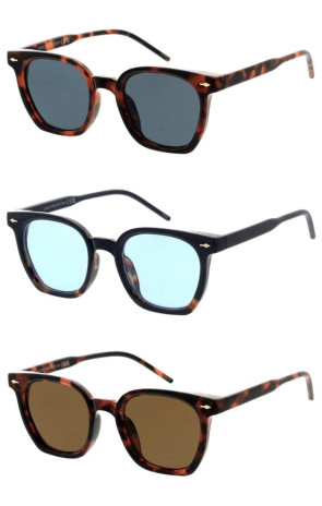 Retro Plastic Frame Neutral Lens Metal Temple Accent Geometric Square Wholesale Sunglasses