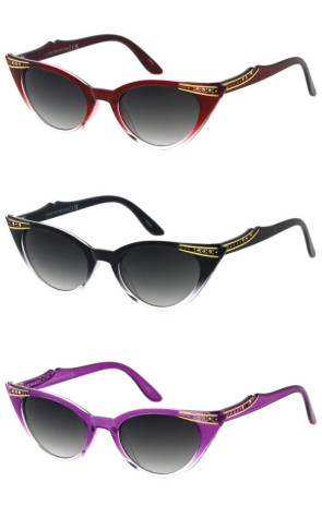 Vintage Style Elegant Fashion Rhinestones Decorated Two Tone Frame Cat Eye Wholesale Sunglasses