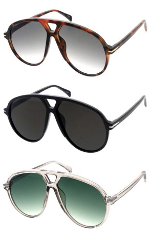 Large Retro Plastic Frame Metal Temple Accent Crossbar Round Aviator Wholesale Sunglasses