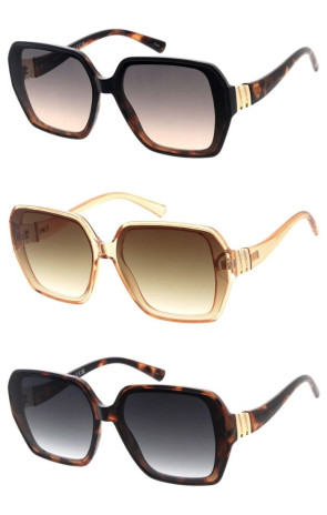 Large Semi Back Frame Gold Metal Arm Accent Square Geometric Butterfly Wholesale Sunglasses
