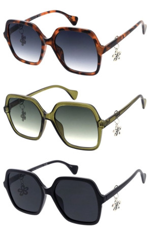 Large Hanging Flower Metal Arm Detail Square Geometric Butterfly Wholesale Sunglasses