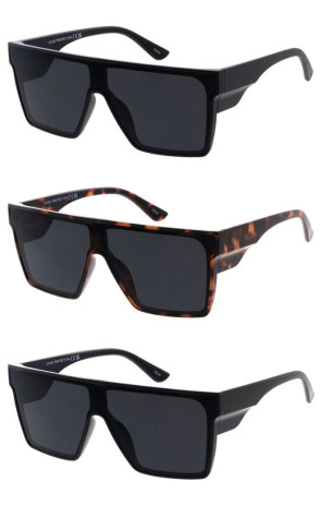 Oversized Flat Top Chunky Tapered Arm Neutral Lens Square Aviator Shield Wholesale Sunglasses