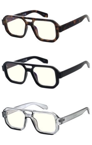 Flat Top Tinted Clear Lens Square Geometric Aviator Blue Light Filter Wholesale Sunglasses