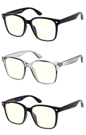 Large Tinted Clear Lens Horn Rimmed Square Blue Light Filter Wholesale Sunglasses