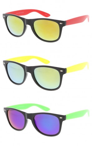 Mirror Lens Neon Arms Horn Rimmed Wholesale Sunglasses