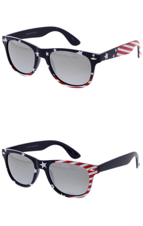 Classic Patriotic USA American Flag Stars and Stripes Horn Rimmed Wholesale Sunglasses