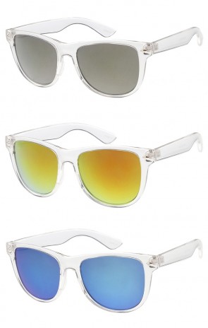 Clear Frame Horned Rimmed Sunglasses w/ Color Mirrored Lens