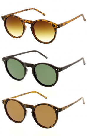 Dapper Key Hole Vintage Horned Rim Round Circle Indie Wholesale Sunglasses