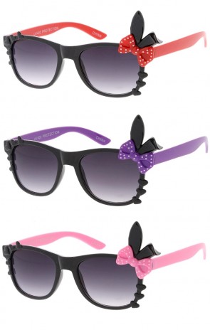 Kids Heart And Ribbon Bunny Ears Two Tone Horn Rimmed Wholesale Sunglasses