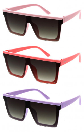 Kids Oversize Semi Rimless Flat Top Square Wholesale Sunglasses 53mm