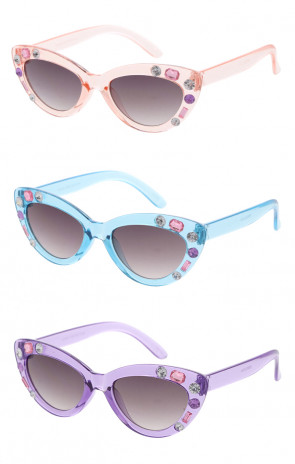 Kids Crystal Rhinestones Decorated Wholesale Cat Eye Sunglasses 45mm