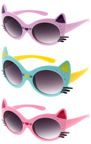 Kids Kitty Cat Ears Whisker Novelty Dress Wholesale Sunglasses 44mm