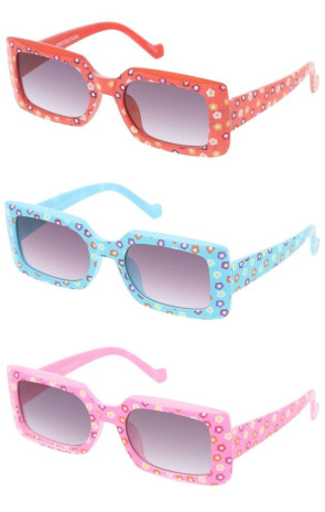 Kids Cute Flower Pattern Retro Thick Rimmed Rectangular Square Wholesale Sunglasses