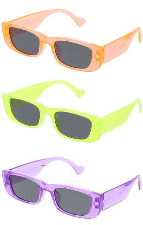 Kids Cute Transluscent Neon Retro Chunky Arms Thick Rimmed Rectangular Square Wholesale Sunglasses