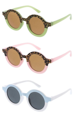 Kids Cute Half Tone Pattern Color Pop Girls Round Wholesale Sunglasses
