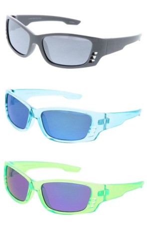 Kids Camo Mirrored Lens Wraparound Cutout Frame Boys Sporty Wholesale Sunglasses