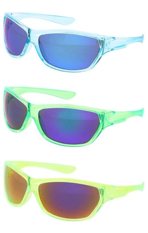 Kids Cool Crystal Translucent Mirrored Spiky Boys Sporty Wholesale Sunglasses