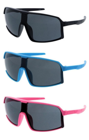 Kids Neon Semi Rimless Sporty Shield Wholesale Sunglasses