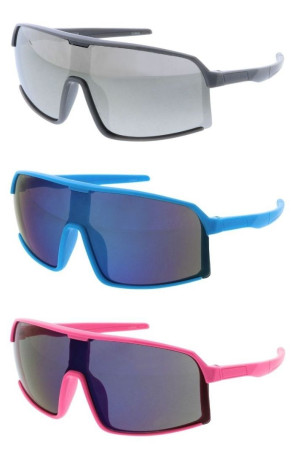 Kids Neon Semi Rimless Mirrored Lens Sporty Shield Wholesale Sunglasses