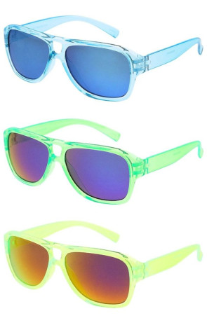 Kids Neon Crystal Translucent Mirrored Lens Teardrop Square Aviator Boys Wholesale Sunglasses