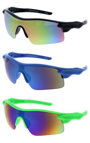 Kids Semi Rimless Active Mirrored Lens Wraparound Sporty Boys Wholesale Sunglasses