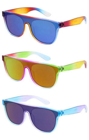 Kids Retro Color Pop Rainbow Gradient Frame Mirrored Lens Shield Wholesale Sunglasses
