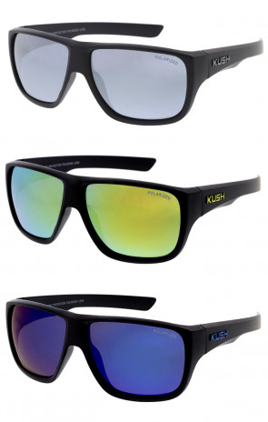 KUSH Polarized Mirrored Action Sports Square Wholesale Sunglasses 60mm