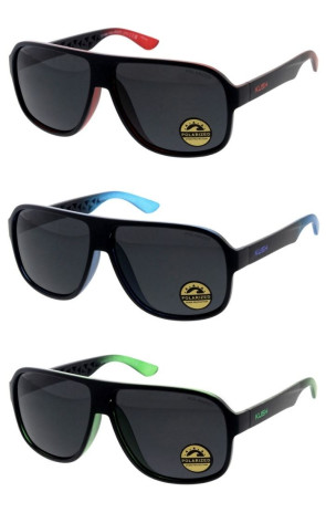 KUSH Polarized Lens Flat Top Two Tone Active Sporty Square Aviator Wholesale Sunglasses