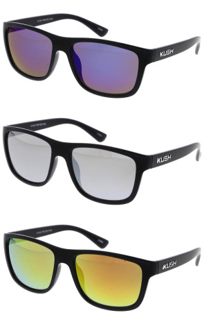KUSH Sleek Active Lifestyle Mirrored Horn Rimmed Wholesale Sunglasses